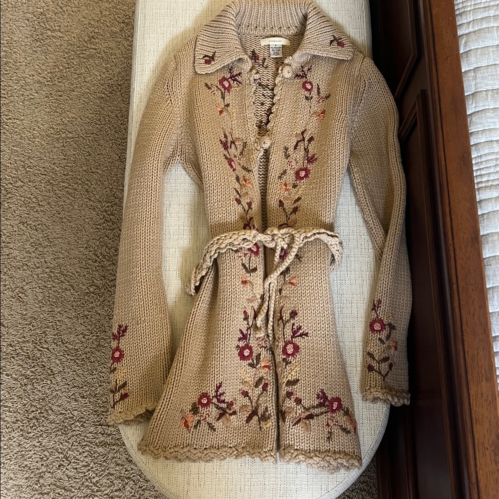 Anthropologie Sleeping on snow embroidered sweater coat size s/m